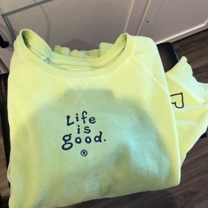 Life is good neon green crew neck sweater